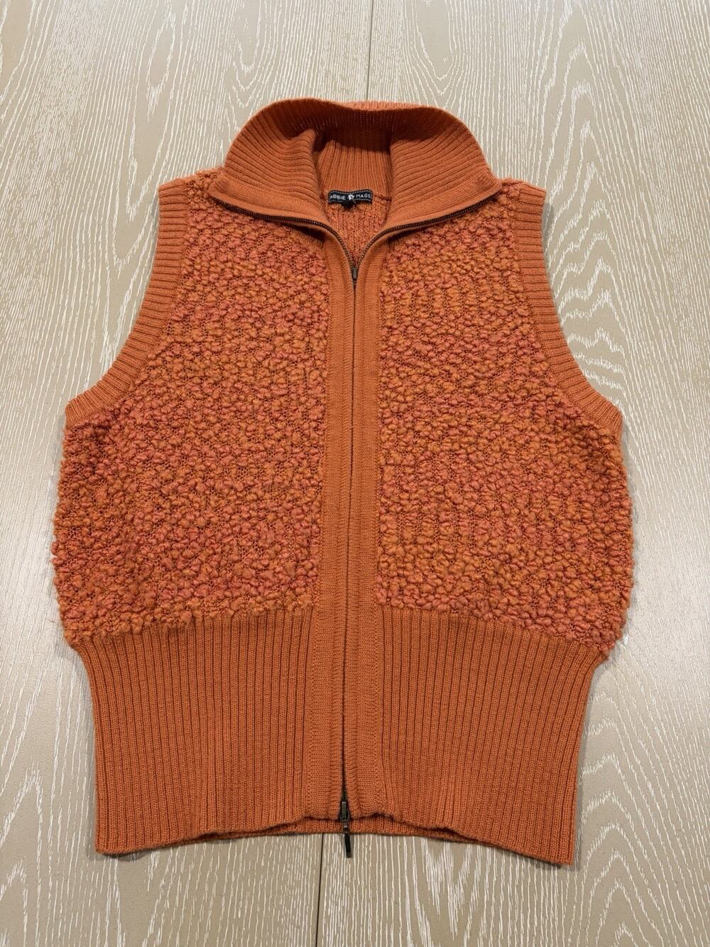 Abbie Mags Orange Zip Up Vest Textured Women’s Size XL